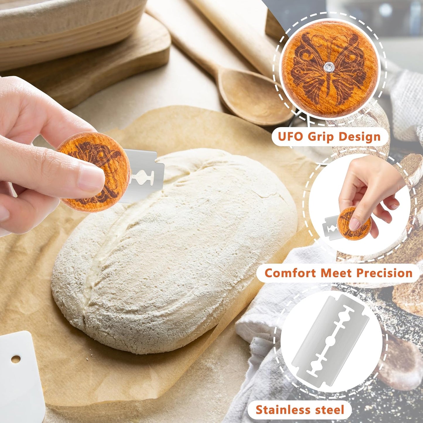UFO Bread Lame Cutter for Homemade Sourdough,Bread Scorer Tool for Sourdough with 5 Blades and Storage Cover,Slashing Tool Bread Cutting Knife for Artisan Bread and Baguette Makers,Circle