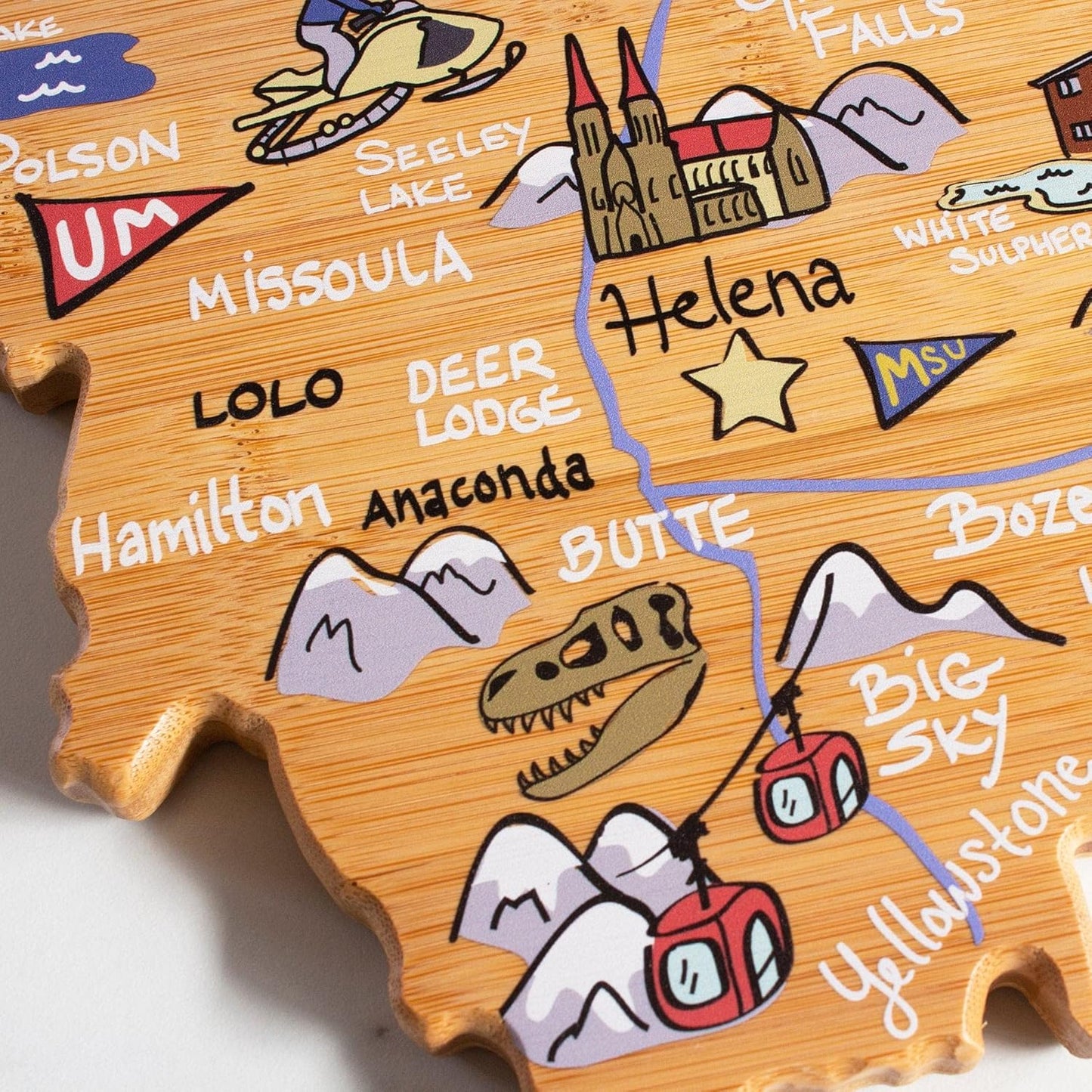 Totally Bamboo Tennessee State Shaped Cutting Board and Charcuterie Serving Platter with Artwork by Fish Kiss, Includes Hang Tie for Wall Display - Colors A