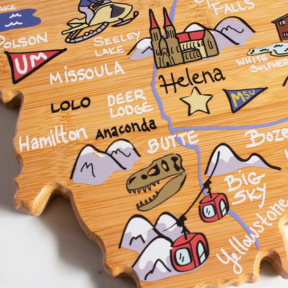 Totally Bamboo Tennessee State Shaped Cutting Board and Charcuterie Serving Platter with Artwork by Fish Kiss, Includes Hang Tie for Wall Display - Colors A