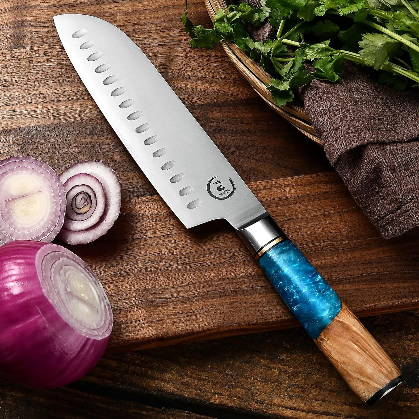 5 Inch Kitchen Utility Knife, Damascus Paring Knives,Japanese VG10 Steel Damascus Fruit Knife-Ergonomic Blue Resin Handle Ideal Birthday Gift for Men and Women