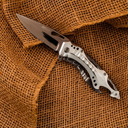 MTECH USA Folding Knife, 3.75-Inch Half-Serrated Blade, Titanium Coating, Glass Breaker, Pocket Clip