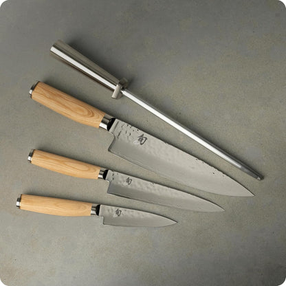 Shun Premier 8 Piece Professional Block Set, Features 6 Shun Premier Knives, Honing Steel and 11-Slot Bamboo Knife Block, Handcrafted Japanese Knife Set, Pakkawood Handles