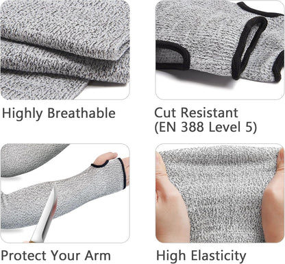 Cut Resistant Sleeves Full Arm Protection Breathable Level 5 Protection for Gardening Pet Handling HPPE, 1 Pairs
