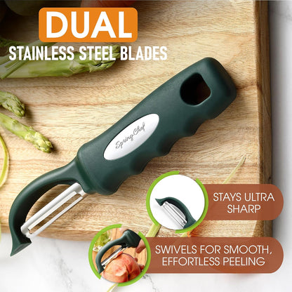 Spring Chef Premium Swivel Vegetable Peeler, Soft Grip Handle and Ultra Sharp Stainless Steel Blades - Perfect Kitchen Peeler For Veggie, Fruit, Potato, Carrot, Apple - Black