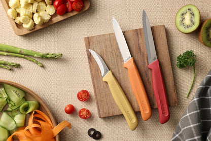 Zyliss 3 Piece Peeling & Paring Knife Set with Covers - Kitchen Knives for Fruits & More - Ideal for Kitchen Collections - Blue, Green, & Red