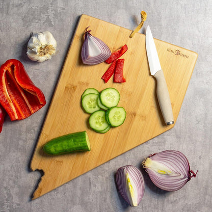 Totally Bamboo Tennessee State Shaped Cutting Board and Charcuterie Serving Platter with Artwork by Fish Kiss, Includes Hang Tie for Wall Display - Colors A