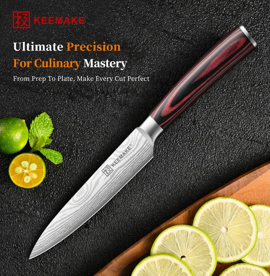 KEEMAKE 5 Inch Paring Knife - Ultra Sharp High Carbon Stainless Steel, Tomato Knife for Fruit Cutting & Peeling with Ergonomic Utility Handle