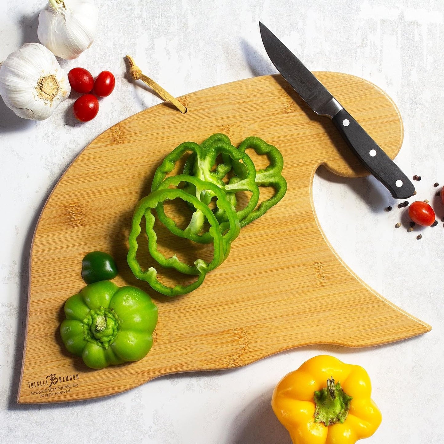 Totally Bamboo Tennessee State Shaped Cutting Board and Charcuterie Serving Platter with Artwork by Fish Kiss, Includes Hang Tie for Wall Display - Colors A