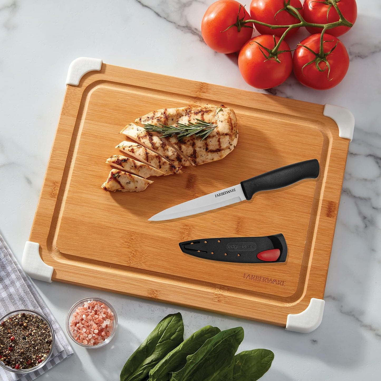 Farberware EdgeKeeper 6 Inch Chef Knife with Self-Sharpening Blade Cover, High-Carbon Stainless Steel Kitchen Knife for Slicing, Dicing, and Mincing