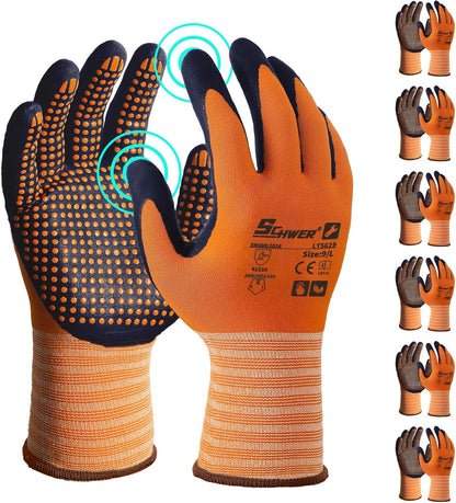 Schwer 3/6/12 Pairs Safety Work Gloves MicroFoam Nitrile Coated, Certified Level 6 Abrasion Resistant Gardening Gloves with MicroDot Grip, Touchscreen, General A1 Cut Resistant Glove, LT5619, S