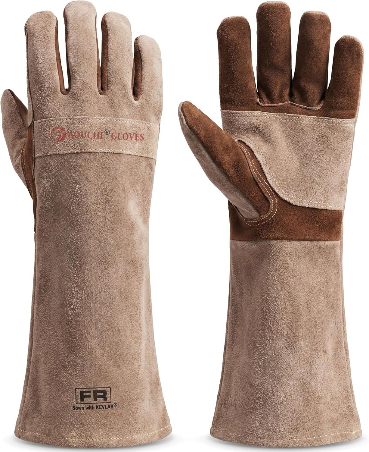 Leather Welding Gloves for Men,Long Sleeve Fireproof and Heat Resistant Mitts for Firefighting,Fireplace,Oven,Baking,BBQ,Stove,Pot Holder,Yard Work Thorn Proof (Brown Medium)