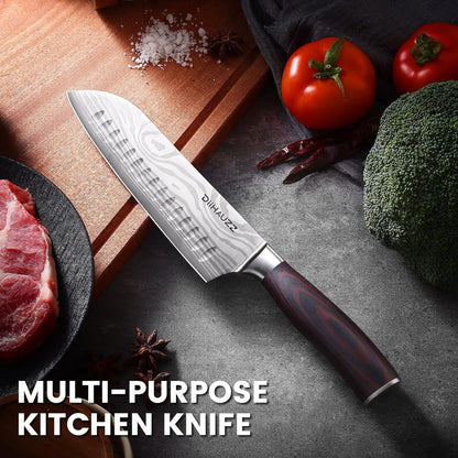 DiiHAUZZ Steak Knives Set of 6, Serrated Steak Knife Set 4.5 Inch, Ultra Sharp Forged High Carbon Stainless Steel Dinner Knife with Ergonomic Pakkawood Handle, Damascus Pattern and Gift Box