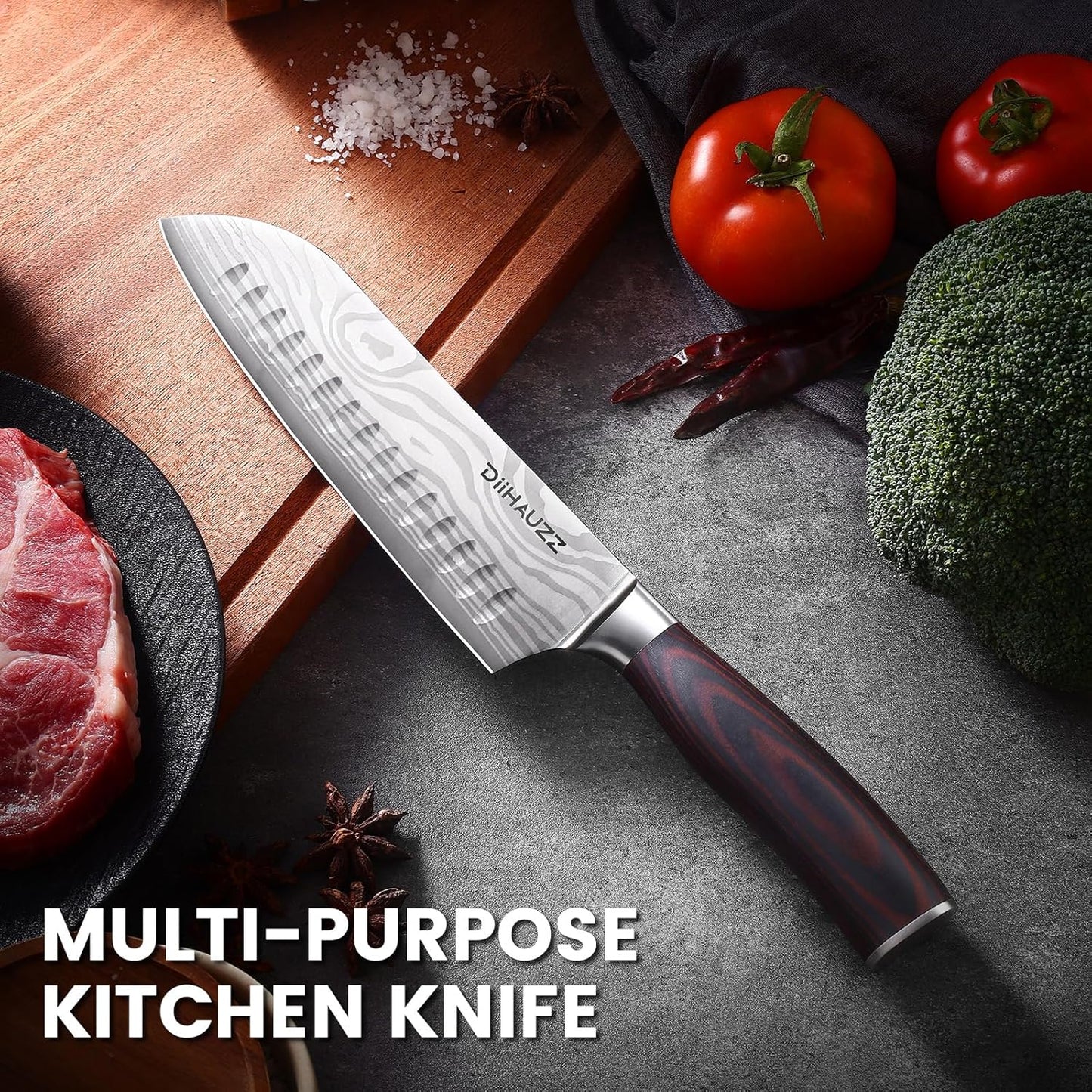 DiiHAUZZ 7 Inch Fillet Knife for Fish, Razor Sharp Boning Knife High Carbon Stainless Steel for Poultry Deboning and Meat Cutting, Japanese Filleting Knives with Ergonomic Pakkawood Handle, Sheath