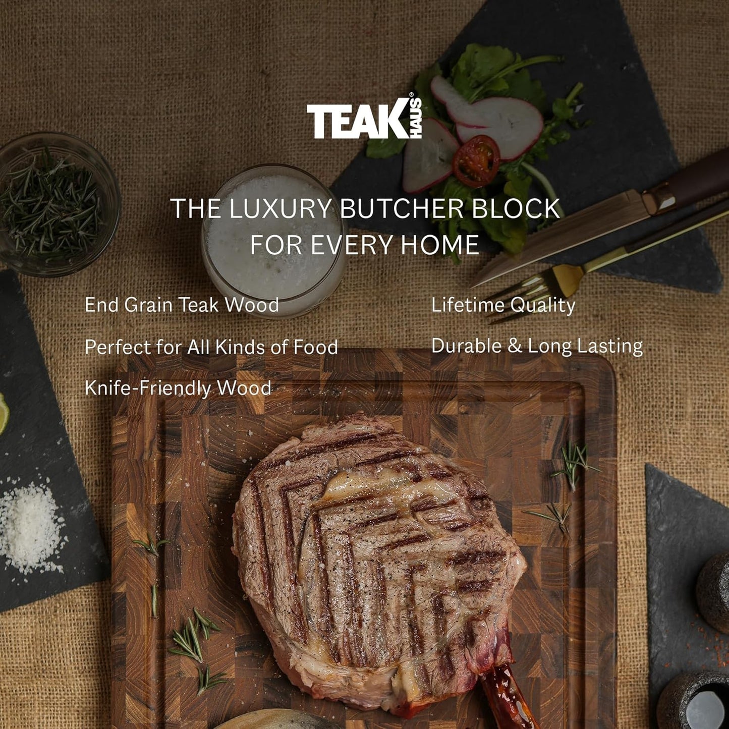 Teakhaus Butcher Block Cutting Board - Large Wooden Cutting Board - Holiday Gift Ideas for Men and Women - Gift-Ready End Grain Wood, Knife Friendly - FSC Certified