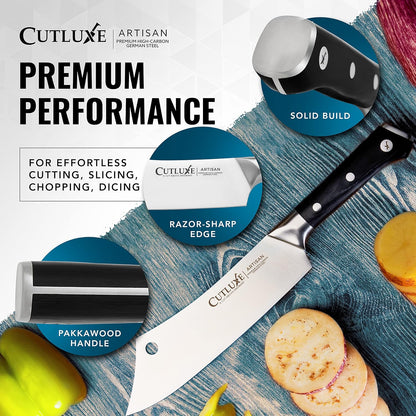 Cutluxe Meat Cleaver Knife - 7" Heavy Cleaver Butcher Knife, Razor Sharp German Steel Blade, Full Tang, Ergonomic Handle Design – Artisan Series