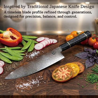 Carbon Fiber Gyuto Knife 240mm (9.5 inch) – 67 Layer Damascus, Carbon Fiber Resin Octagonal Handle