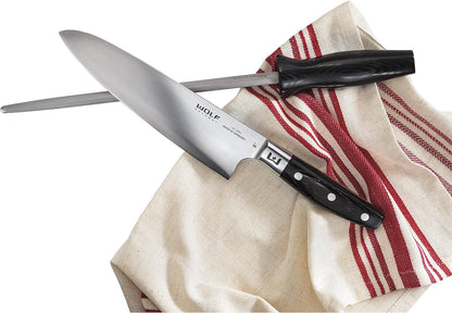 WOLF GOURMET 10" Honing Steel, Ergonomic for Comfort and Control, Forged High-Carbon Stainless Steel, 12.5 Degree Angle, Durable (WGCU190S)