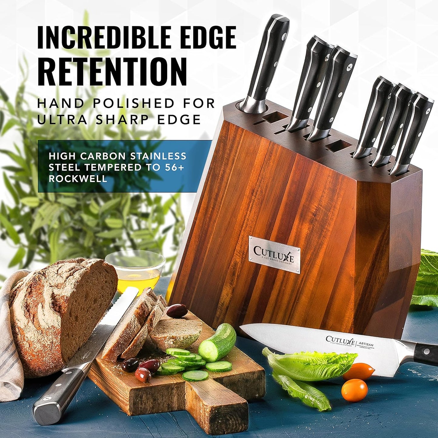 Cutluxe Chef Knife Set, 7 PCS Professional Chef's Knife Set – Razor Sharp German Steel, Full Tang, Ergonomic Handles – Artisan Series