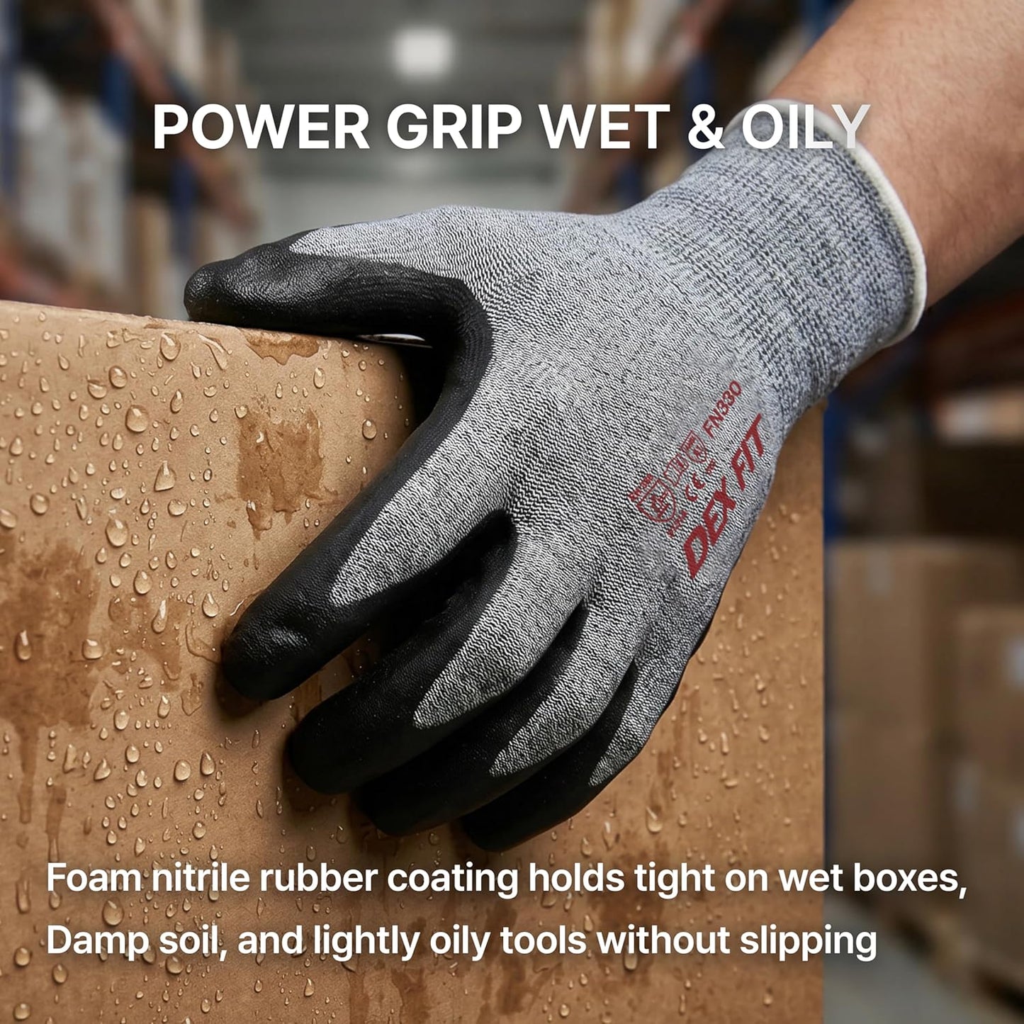 DEX FIT Nitrile Work Gloves FN330, 15-Gauge 3D Snug Stretch Fit, Touchscreen, Power Grip in Wet & Oily Conditions, Mechanic & Warehouse, Men & Women, Black, M, 3 Pairs