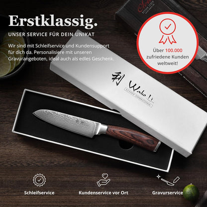 Wakoli EDIB Damascus Meat Knife – 7-Inch Japanese-Style Kitchen Knife for Meat, BBQ, and Roasts, 67-Layer Damascus Steel Blade with VG10 Core, Ergonomic Pakkawood Handle – Carving Knife in Gift Box