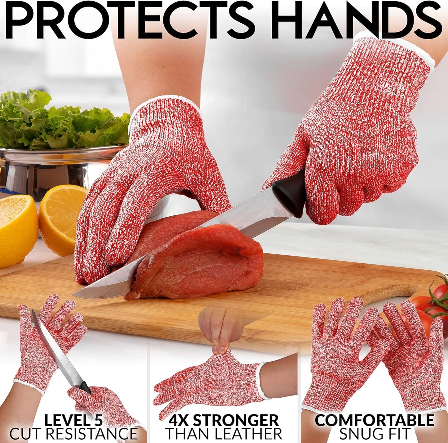 Zulay Cut Resistant Gloves Food Grade Level 5 Protection - Comfortable Safety Cutting Gloves - Cut Resistant Work Gloves