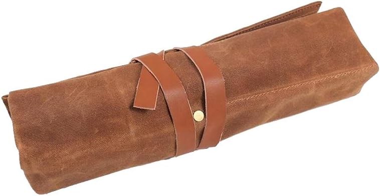Chisel Roll,Waxed Canvas Tools Wrench Roll Up Pouch,Chisel Carrying Case,Wrench Holder Pouch,4 Pockets Tote Organizer for Knife Hammers, Gouges, Best Gift for Electrician,Carpenter or Mechanic