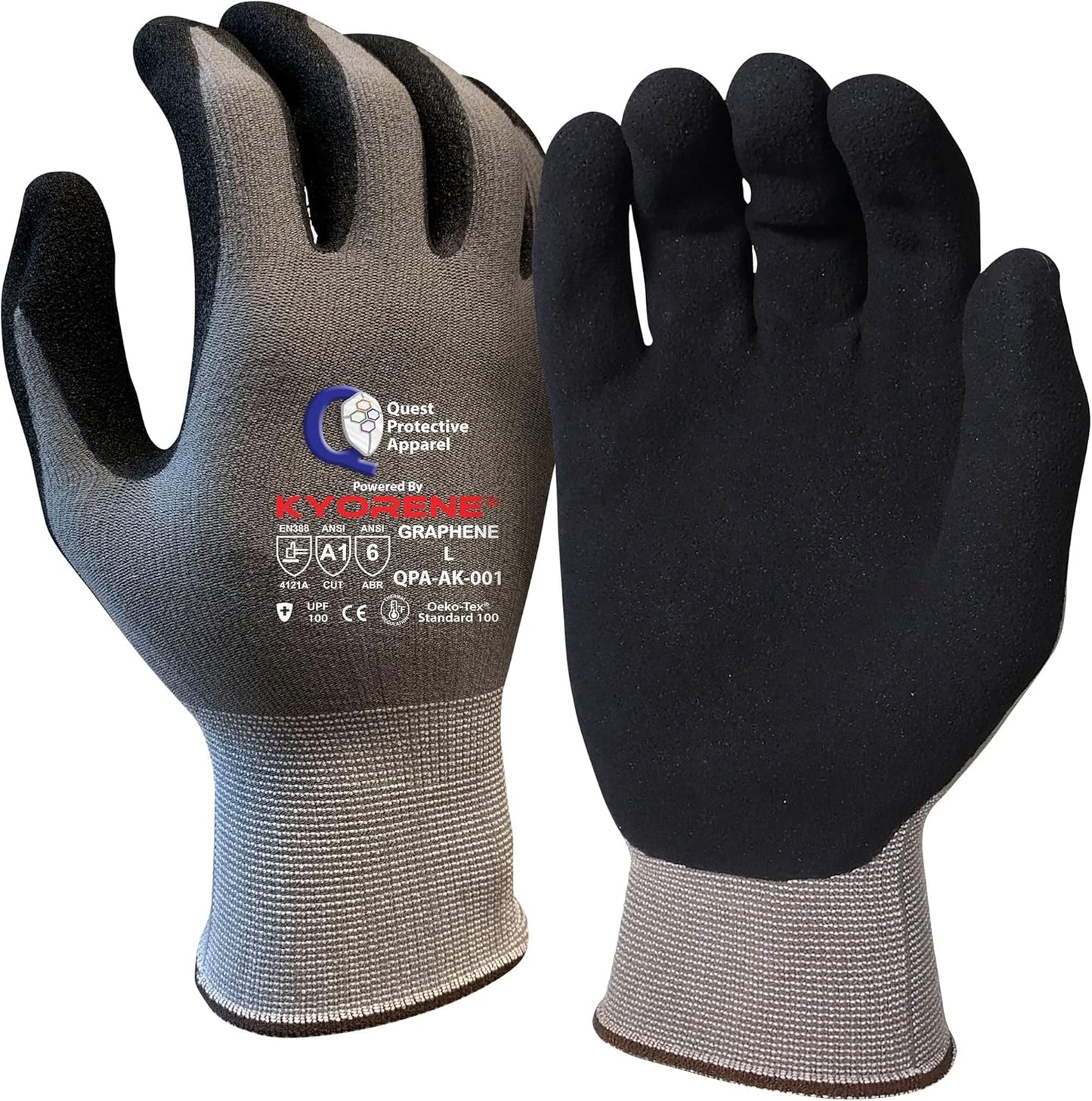 Quest Protective Apparel Cut Resistant Work Gloves (ANSI A1) – Lightweight Graphene Gloves for Gardening, DIY, Mechanical & General Handling – Breathable Grip Gloves for Men & Women – Large, Pack of 3