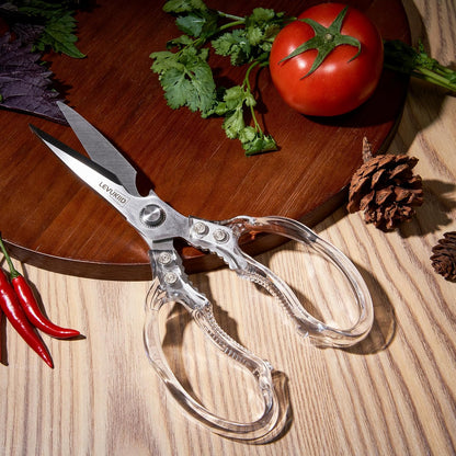 Rust-Resistant Kitchen Scissors, Transparent and Stylish Handle, Suitable For Cutting Various Foods and Their Packaging, Suitable For Large Hands,Colorful Blade