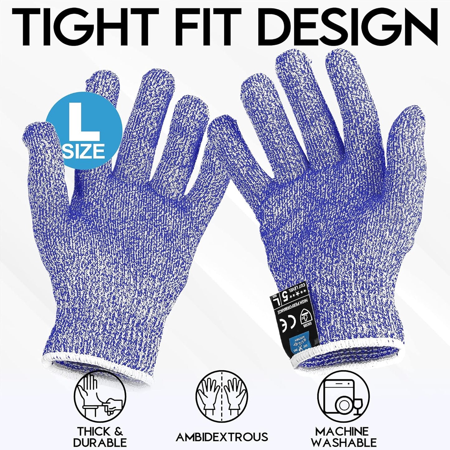Zulay Cut Resistant Gloves Food Grade Level 5 Protection - Comfortable Safety Cutting Gloves - Cut Resistant Work Gloves