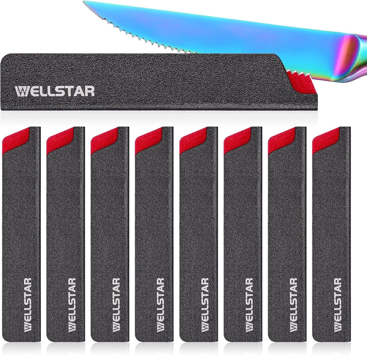 WELLSTAR Knife Edge Guards Set, 5 Piece Universal Blade Covers, BPA Free ABS Protective Blade Sheaths, Non-Scratch Felt Lining Kitchen Knives Covers (Knives not included)