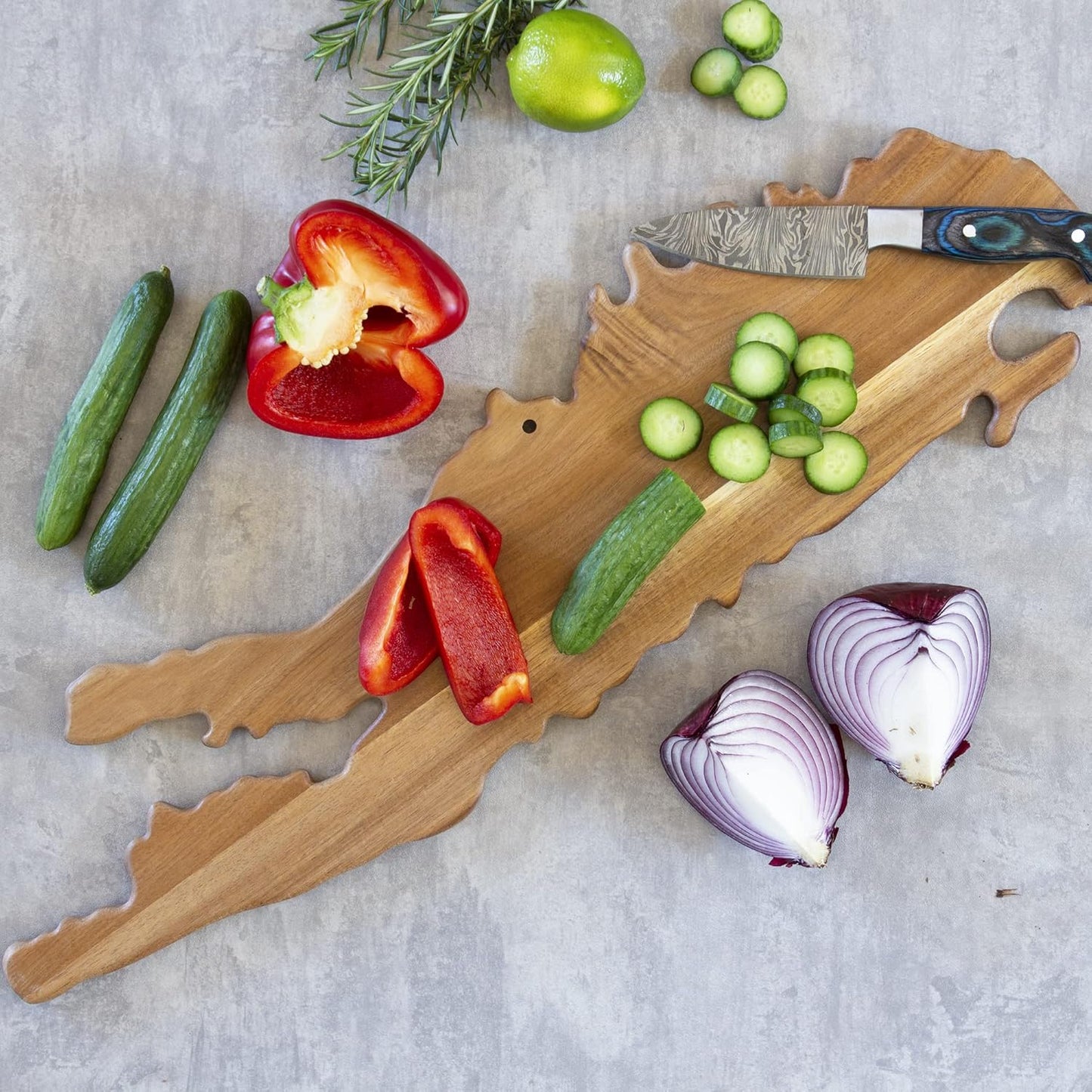 Totally Bamboo Rock & Branch Origins Series New York State Shaped Cutting Board and Charcuterie Serving Tray, Includes Hang Tie for Wall Display