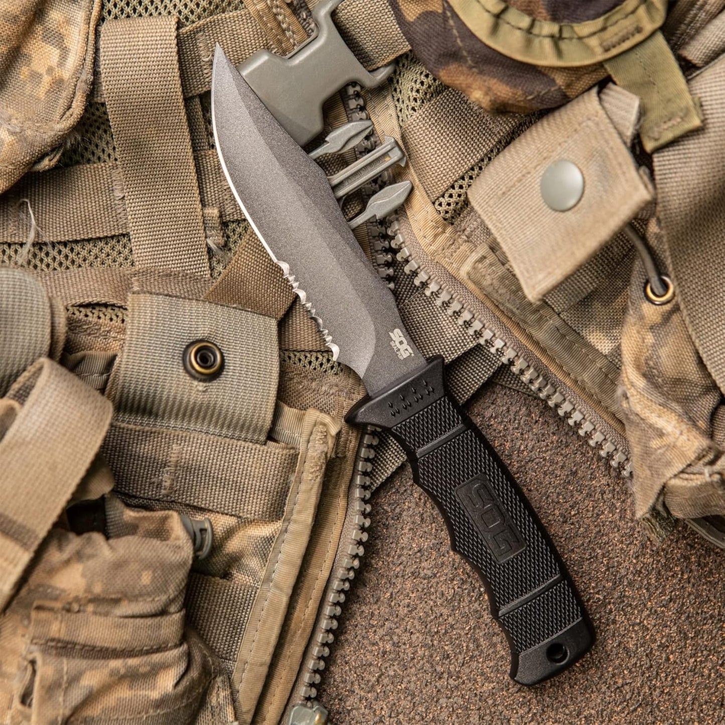 SOG Fixed Blade Knives with Sheath - SEAL Pup Tactical Knife, Survival Knife and Hunting Knife w/ 4.75 Inch Blade and Knife Sheath