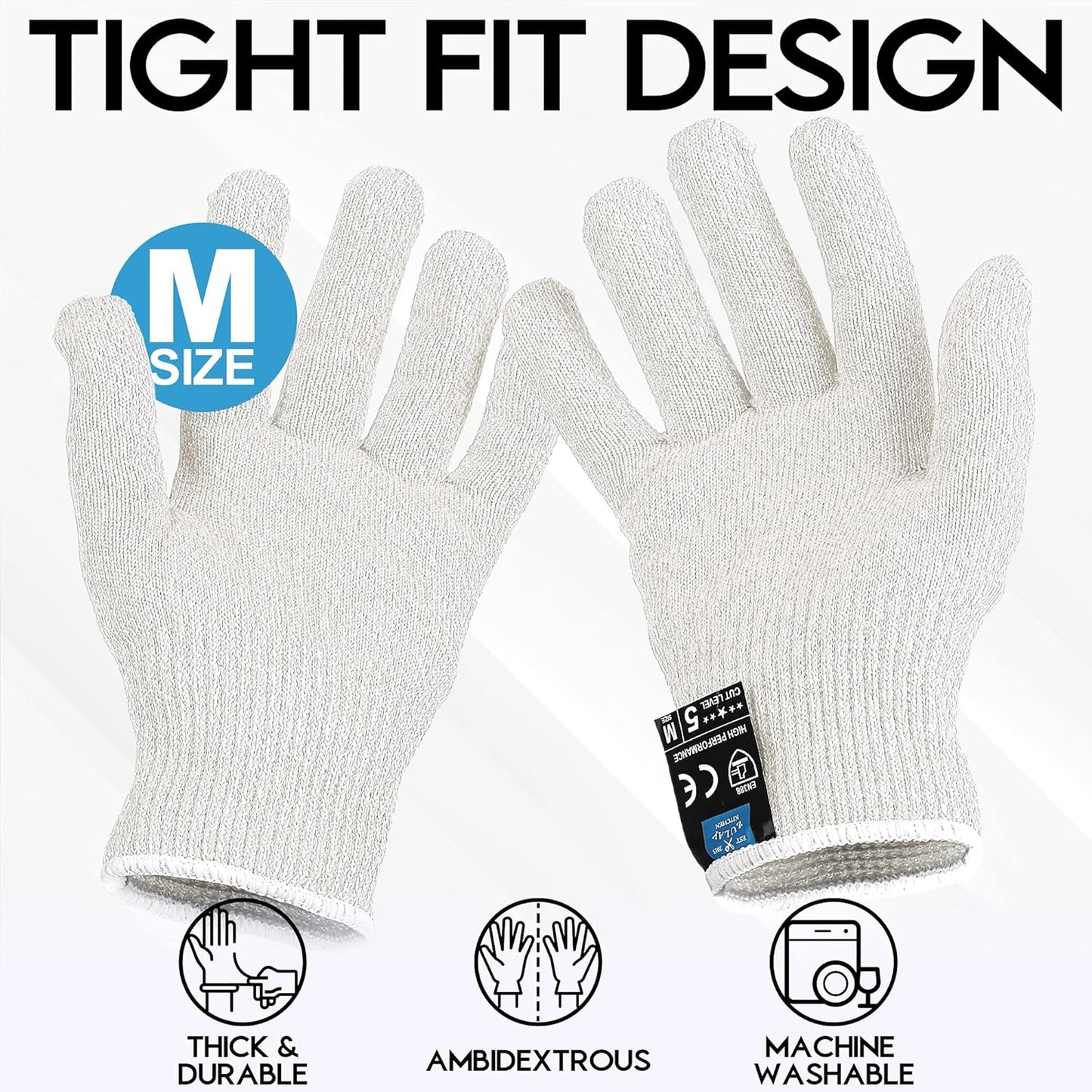 Zulay Cut Resistant Gloves Food Grade Level 5 Protection - Comfortable Safety Cutting Gloves - Cut Resistant Work Gloves