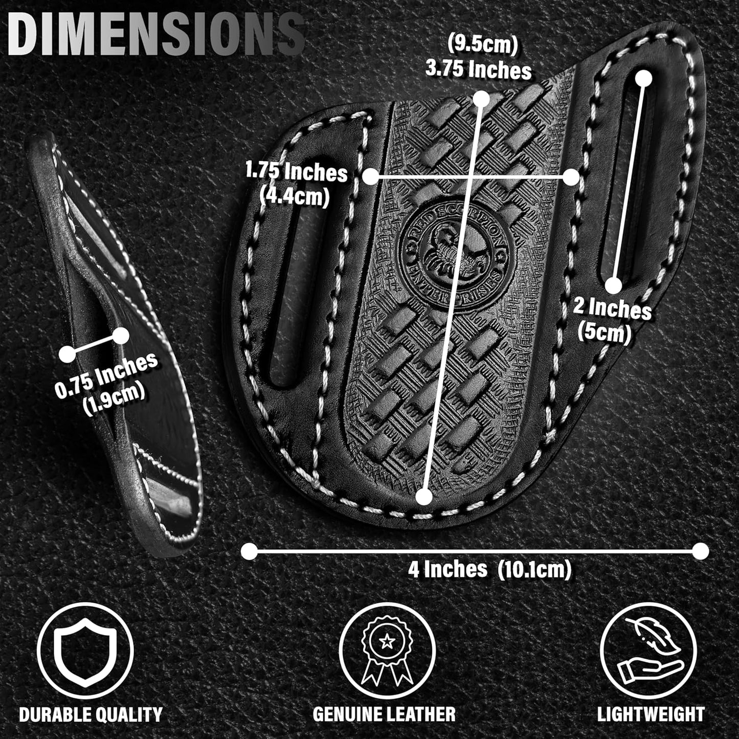 Red Scorpion Handmade Leather Knife Sheath for Belt - EDC Belt Holster for Folding Knife, Leather Sheath for Pocket Knife, Compact EDC Tools Carrier for Outdoor Activities