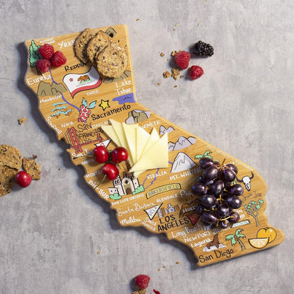 Totally Bamboo Tennessee State Shaped Cutting Board and Charcuterie Serving Platter with Artwork by Fish Kiss, Includes Hang Tie for Wall Display - Colors A