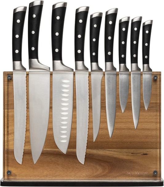 Stylish Large Magnetic Knife Holder - Holds 16+ Knives - Walnut Wooden Knife Block Without Knives - Wide Kitchen Magnetic Knife Holder - Double Sided Kitchen Knife Storage Organizer Block
