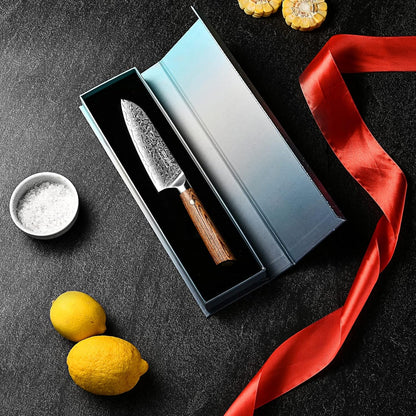 5-Inch Paring Knife - Japanese VG-10 Super Steel 67-Layer Damascus Blade - Fruit Utility Knife for Carving & Peeling - Luxury Gift Box with Color Wooden Handle - Includes Scabbard