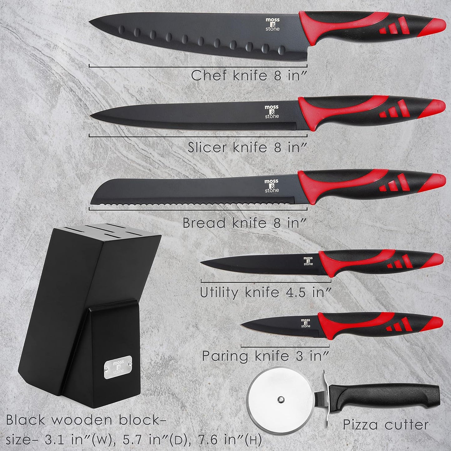 Moss & Stone 14 Pcs Knife Block Set Stainless Steel, Premium Forged Kitchen Knives Set with High-Carbon Blades, Ergonomic Handle, Sharp Blade, Rust Resistant, Modern Style for Home & Chef, Black