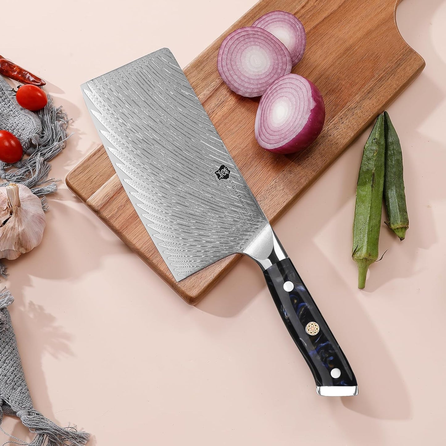 WILDMOK Damascus Boning Knife, 7 inch Super Sharp Fillet Knife, Japanese Damascus Steel, Full Tang Resin Handle, Includes Gift Box