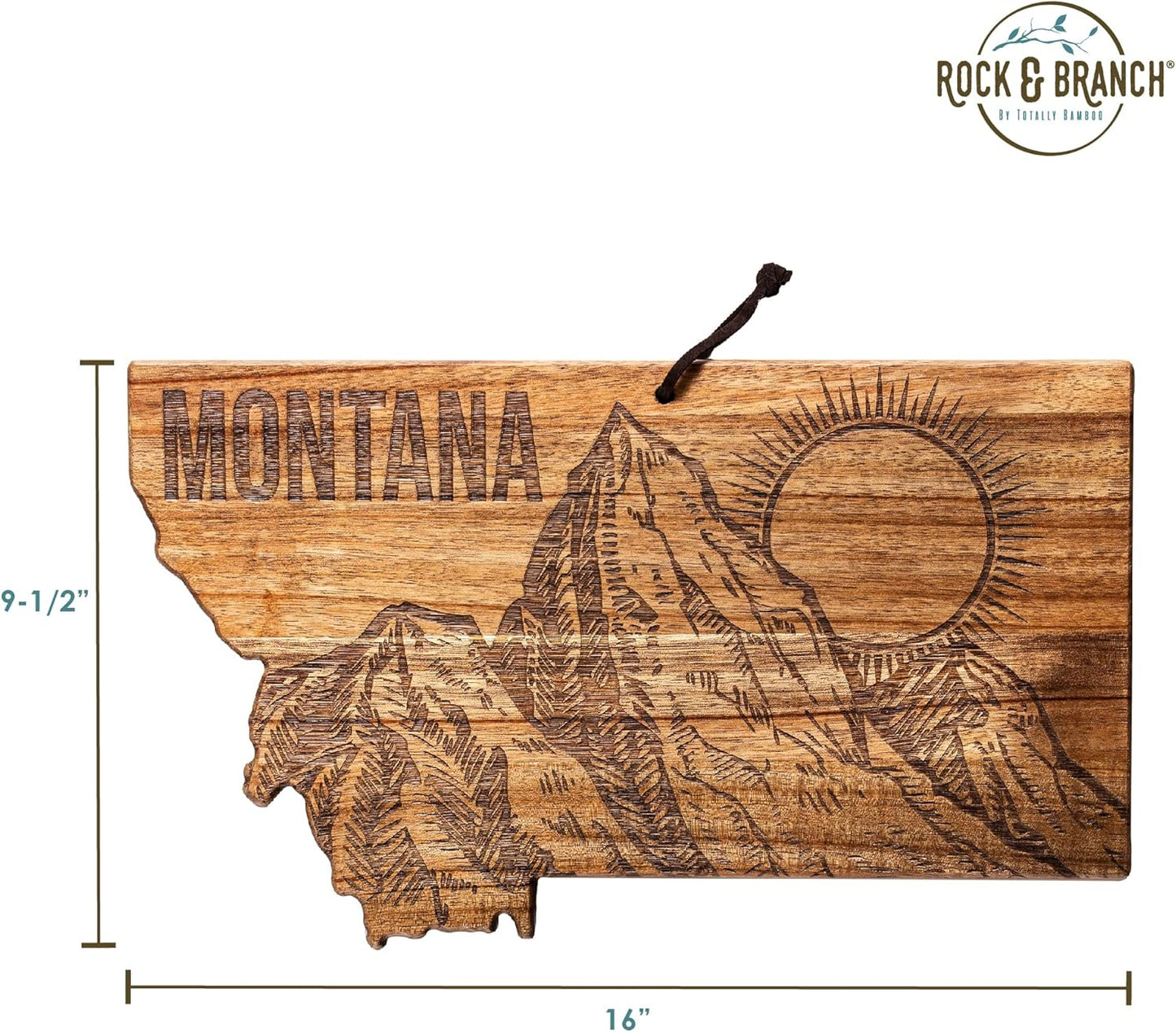 Totally Bamboo Rock & Branch Origins Series New York State Shaped Cutting Board and Charcuterie Serving Tray, Includes Hang Tie for Wall Display