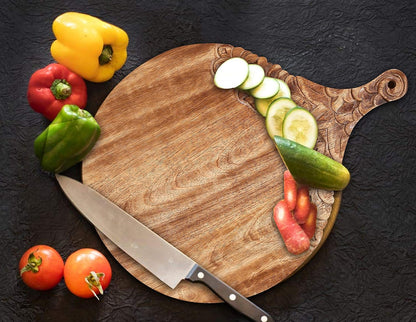 VERSAINSECT nd carved round Chopping & Serving Tray for kitchen, dining table and outdoor SIZE 17x12.5x0.95 inch