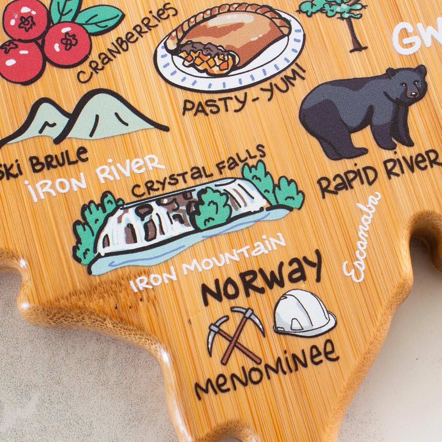 Totally Bamboo Tennessee State Shaped Cutting Board and Charcuterie Serving Platter with Artwork by Fish Kiss, Includes Hang Tie for Wall Display - Colors A