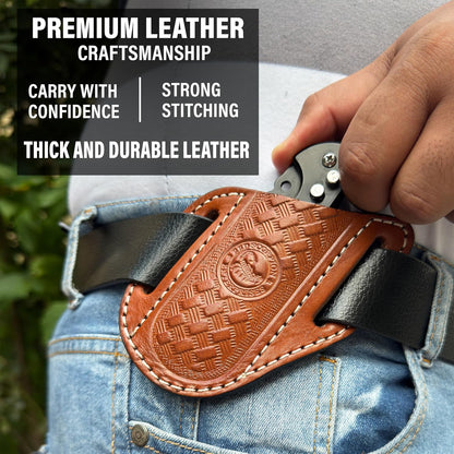 Red Scorpion Handmade Leather Knife Sheath for Belt - EDC Belt Holster for Folding Knife, Leather Sheath for Pocket Knife, Compact EDC Tools Carrier for Outdoor Activities