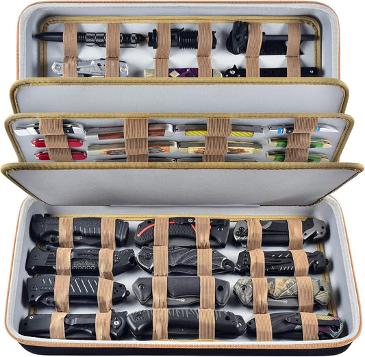 Knife Display Case for 66+ Pocket Knives, Butterfly Knife Storage Box, Folding Knives Organizer Holder, Knives Collection Protector for Survival, Tactical, Outdoor, EDC Mini Knife (Bag Only) - Blue