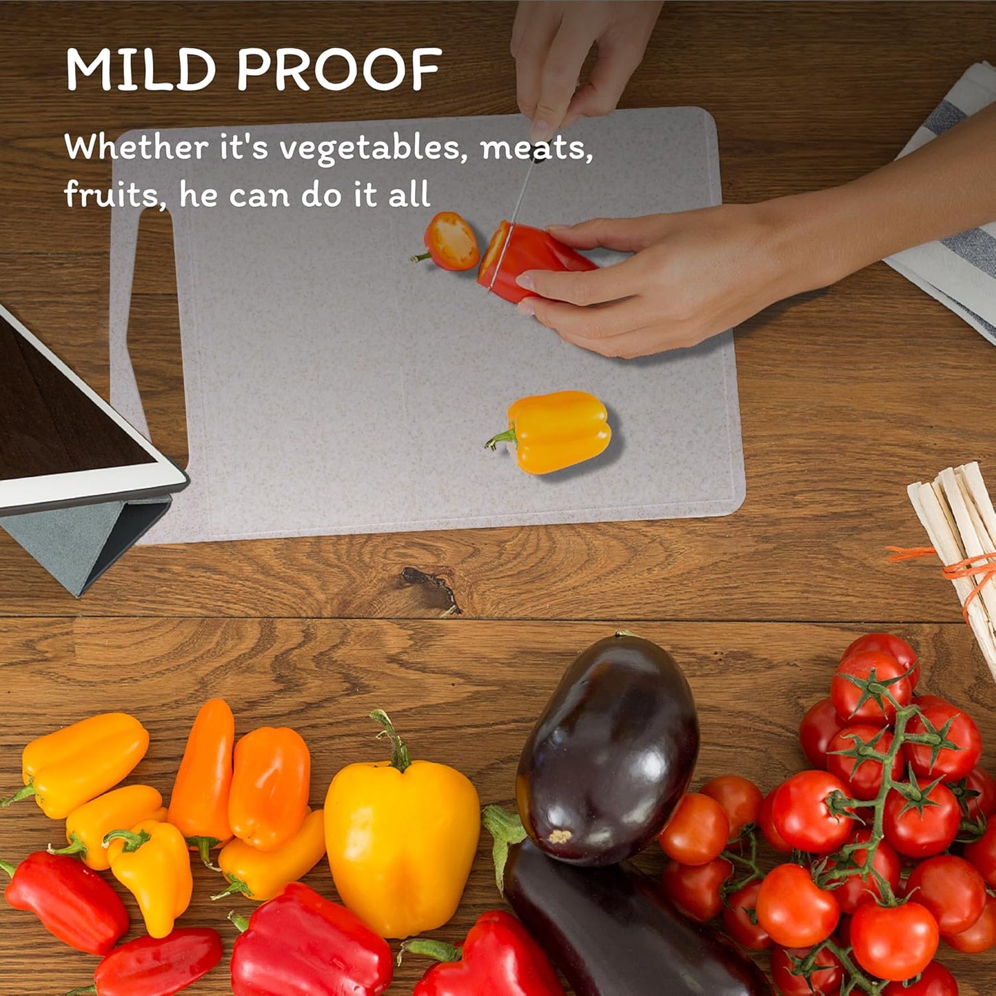 Cutting Board for Kitchen, Wheat Straw Fiber Cutting Board, Dish Washer Safe, w/Juice Grooves for Meat, Veggies, Easy Grip Handle, Non-slip Surface Eco-friendly Serveware Accessories （10‘x6.3’）