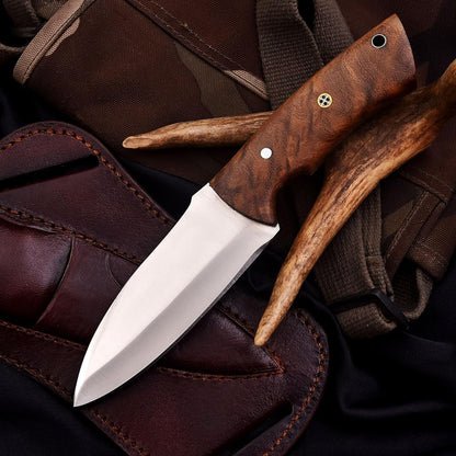Fixed Blade Hunting Forged Tracker Knife - 8 Inches Carbon Steel Razor Sharp Blade Full Tang Bushcraft Knives with Premium Leather Belt Sheath. Used For Hunting Outdoor Camping, Hiking, Skining Knife.