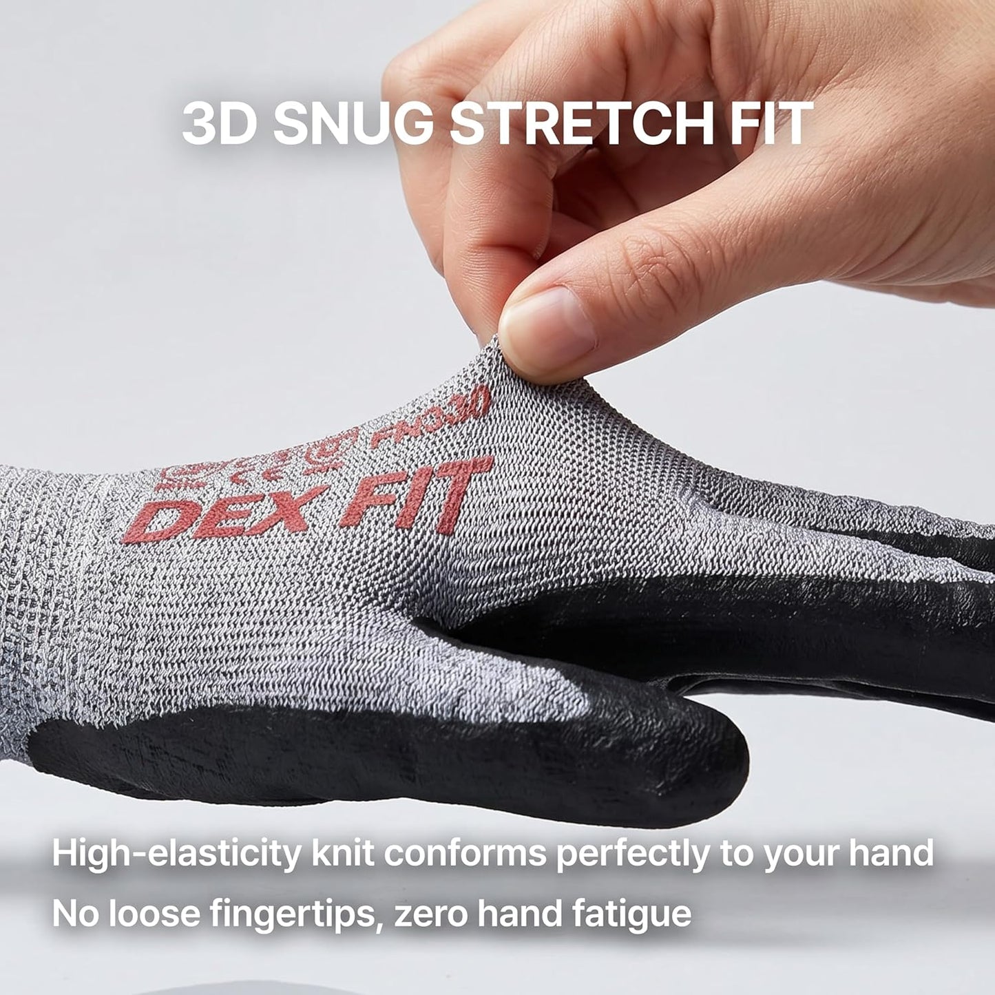 DEX FIT Nitrile Work Gloves FN330, 15-Gauge 3D Snug Stretch Fit, Touchscreen, Power Grip in Wet & Oily Conditions, Mechanic & Warehouse, Men & Women, Black, M, 3 Pairs