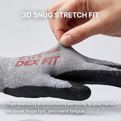 DEX FIT Nitrile Work Gloves FN330, 15-Gauge 3D Snug Stretch Fit, Touchscreen, Power Grip in Wet & Oily Conditions, Mechanic & Warehouse, Men & Women, Black, M, 3 Pairs