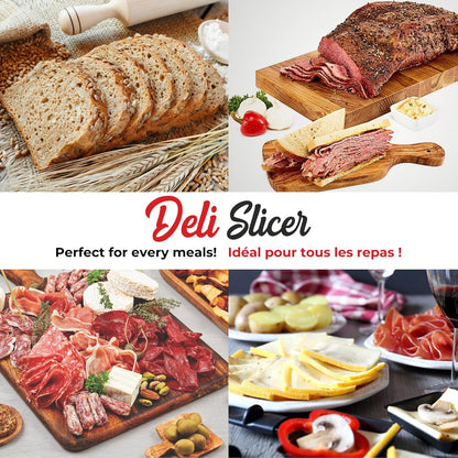 Starfrit Deli Slicer, Slices Meat, Cheese, Bread, 6.5" Stainless Steel Blade, Adjustable Thickness Knob, Nestable for Easy Storage, 2-in-1 Fruit and Vegetable