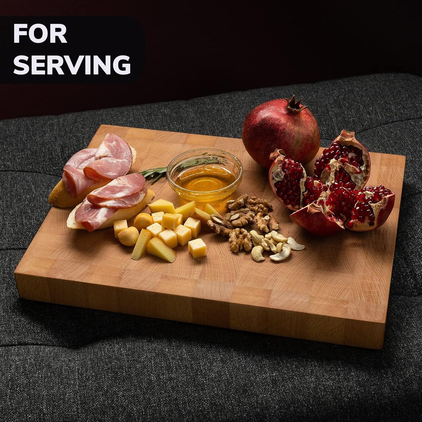 Butcher Block Cutting Board - 16x12 Inches Block Beech Cutting End Grain Cutting Board - Meat Cutting Chopping Board - Thick Large Cutting Board for Kitchen - Black Wood Cutting Board